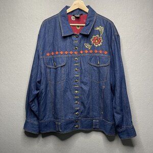 Vintage Counterparts Denim Jacket Embroidered Floral Lined Women's Size L